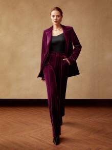 MOTF PREMIUM DOUBLE-BREASTED VELVET BLAZER - Burgundy - View 3