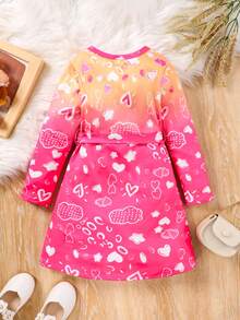 SHEIN Nhỏ bé Cô gái Giải trí Phim hoạt hình dễ thương In Tay áo dài Vòng cổ Đầm Đối với Mùa thu & Mùa Đông - Hồng - Xem 2