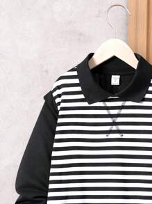 SHEIN Adolescent Garçon À Rayures Sweat-Shirt À Capuche & À Lettres Pantalon De Survêtement