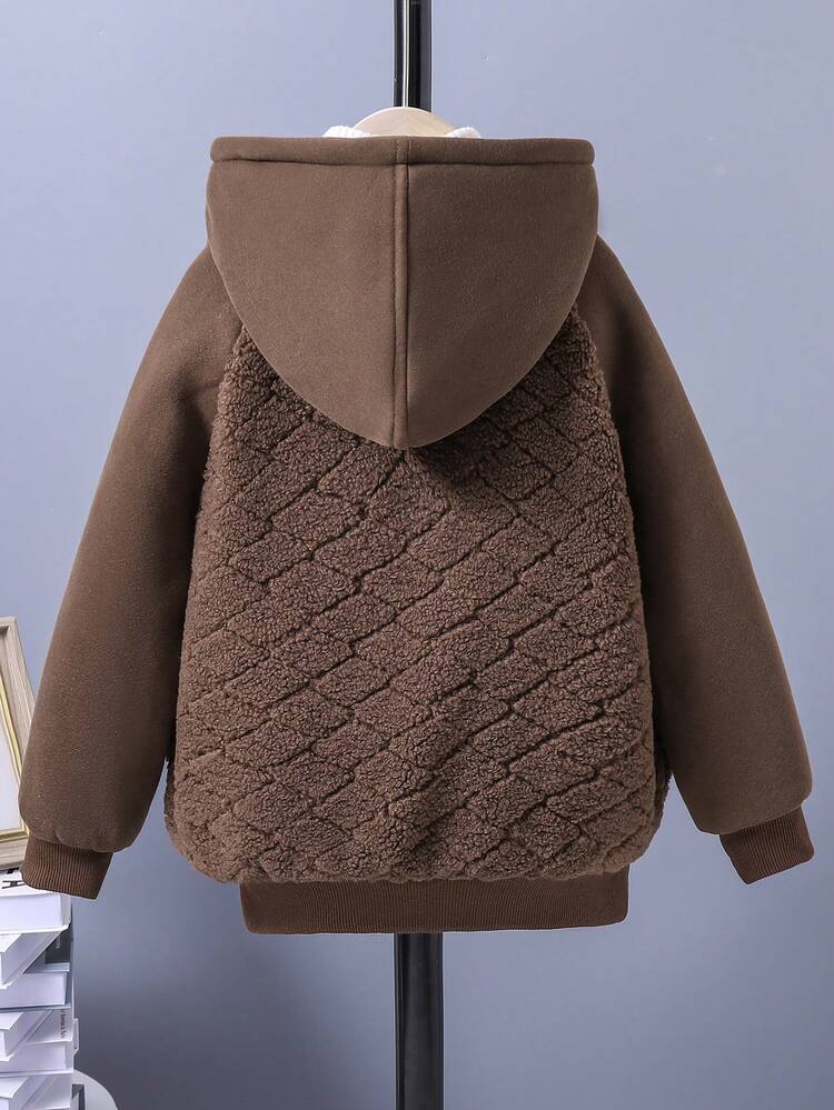 Young Boy Embroidery Letter Pattern Raglan Sleeve Hooded Teddy Jacket Without Sweater