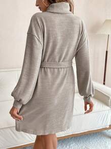 SHEIN Thai sản Cổ cao Váy có thắt lưng - Màu Khaki - Xem 2