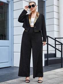 SHEIN BIZwear 加撞色亮片翻領西裝外套 - 黃色 - 查看 5