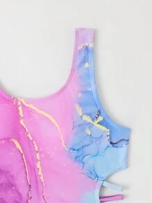 Tween Girl Marble Ombre Graphic Swimsuit, Heart & Style Gradient Pink/Blush Color, One-Piece Design, Great Gift For Valentine's Day'