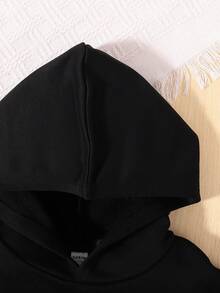 SHEIN 青少年男孩篮球字母图案卫衣 - 黑色 - 查看 6
