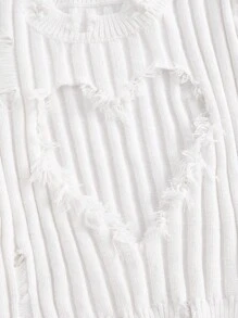 SHEIN ICON Hình trái tim Cắt ra Đau khổ Cắt tỉa Áo len Crop - trắng - Xem 4