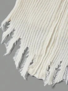 SHEIN ICON Cut Out Front Raglan Sleeve Asymmetrical Hem Distressed Trim Cardigan - White - View 6