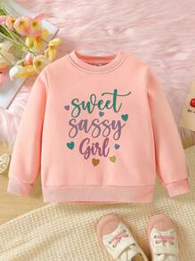 SHEIN 女小童標語圖案加絨內裏運動衫