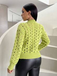 Zolique Solid Open Knit Drop Shoulder Sweater Knit Pullover Fall Winter Outfit