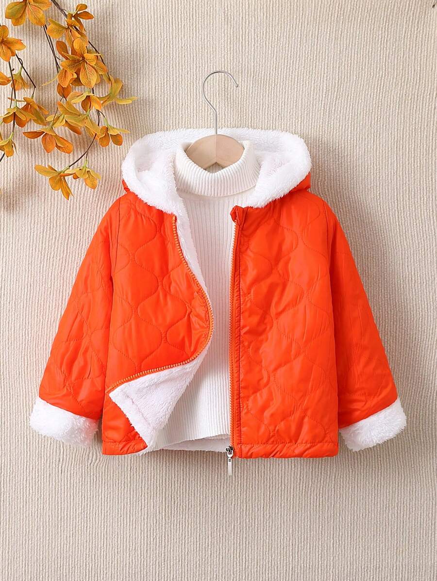 SHEIN Cô Gái Trẻ 1 Miếng Dây kéo Lót nhiệt áo có mũ Áo khoác - trái cam - Xem 1