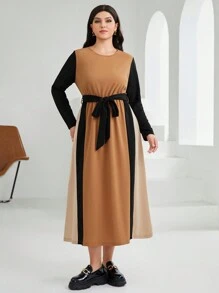 Seusyu 大尺碼女裝色塊阿拉伯風連帶腰裙裝 - 彩色 - 查看 4