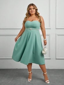 SHEIN Belle 大碼素色抹胸伴娘洋裝不附腰帶 - 薄荷綠 - 查看 6