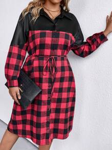 SHEIN LUNE Hơn In kẻ sọc Buffalo Thắt lưng Váy sơ mi - Nhiều màu - Xem 1