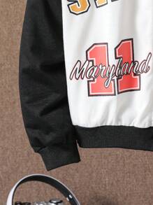 SHEIN Chica preadolescente Cazadora con estampado de letra de dos tonos cuello béisbol con pantalones deportivos sin camiseta