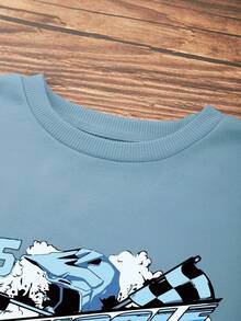 SHEIN EZwear Hơn Đồ họa ô tô và chữ cái Thả vai Áo nỉ - Màu xanh nhạt - Xem 6