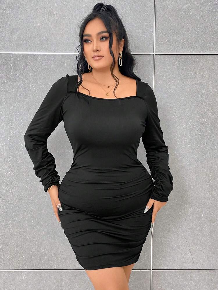 Plus Crisscross Tie Backless Ruched Bodycon Dress