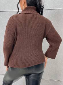 SHEIN Unity Plus Choker Neck Twist Front Sweater Knit Pullover Fall Winter Sweater - Brown - View 2