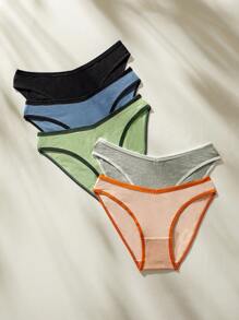 CoupledUp 5 piezas Calzoncillos unido en contraste tejido de canalé - Multicolor - Ver 3