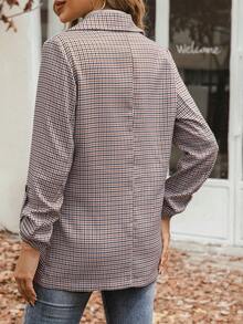 SHEIN Privé In kẻ sọc Tay áo cuộn Nút đơn Áo vest - Nhiều màu - Xem 2