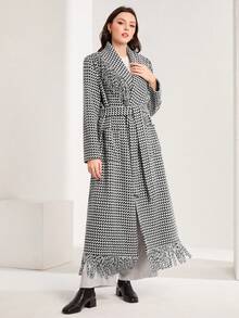 Mulvari In Toàn bộ Viền rìa Thắt lưng Áo khoác - Đen và trắng - Xem 6