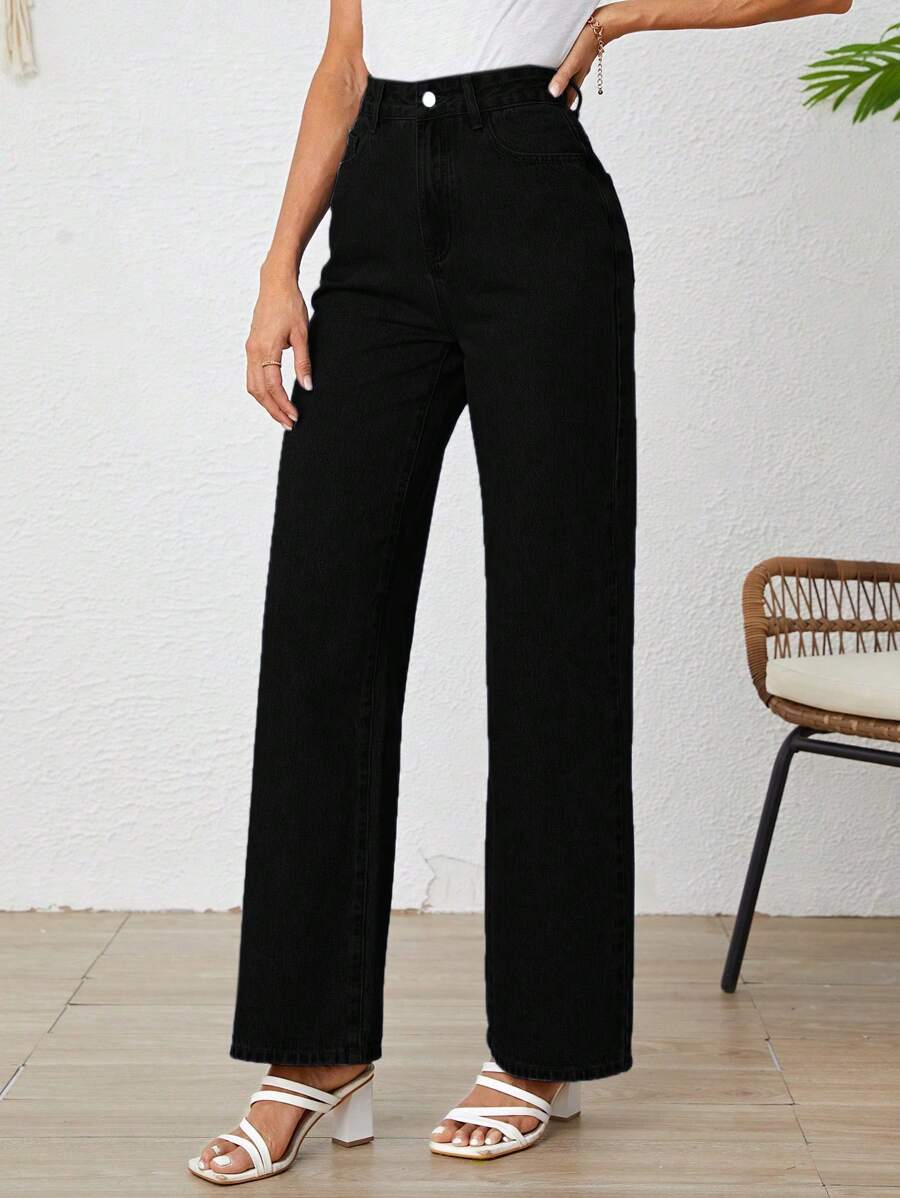 SHEIN Tall Quần jean ống đứng trơn - màu đen - Xem 1