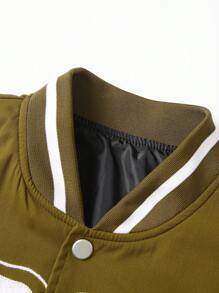 Hombres 1 pieza Cazadora de universidad con patrón de esqueleto de dos tonos ribete de rayas