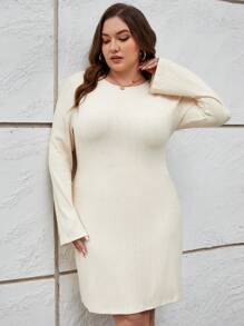 SHEIN Essnce 大碼素色條紋針織洋裝 - 杏色 - 查看 6