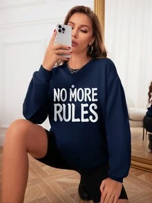 SHEIN Essnce 女款字樣印花運動衫 - 藏蓝色 - 查看 4