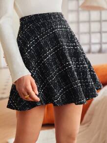 SHEIN Frenchy 格紋粗花呢喇叭半身裙