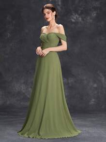 Off Shoulder Ruched Bust Bridesmaid Elegant Dress