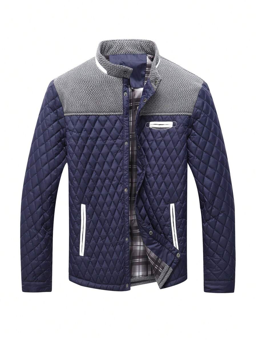 Men's Contrast Plaid Single-Breasted Warm Jacket