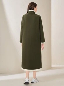 Mulvari Women's Drop Shoulder Letter Embroidery Dress - Army Green - View 2