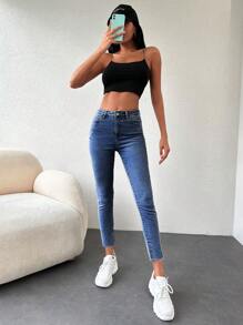 SHEIN Cottnline Slim-fit Denim Jeans - Dark Wash - View 5