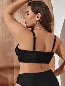 SHEIN Swim Curve 女士加大码硬罩杯泳衣上衣 - 黑色 - 查看 2