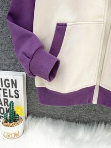 Cậu bé Tween Cartoon & Đồ họa chữ cái Tay Raglan Hai âm áo có mũ Áo khoác - Màu tím - Xem 4