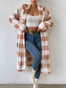 Chiquease 格紋落肩法蘭絨大衣 - 橘色 - 查看 3