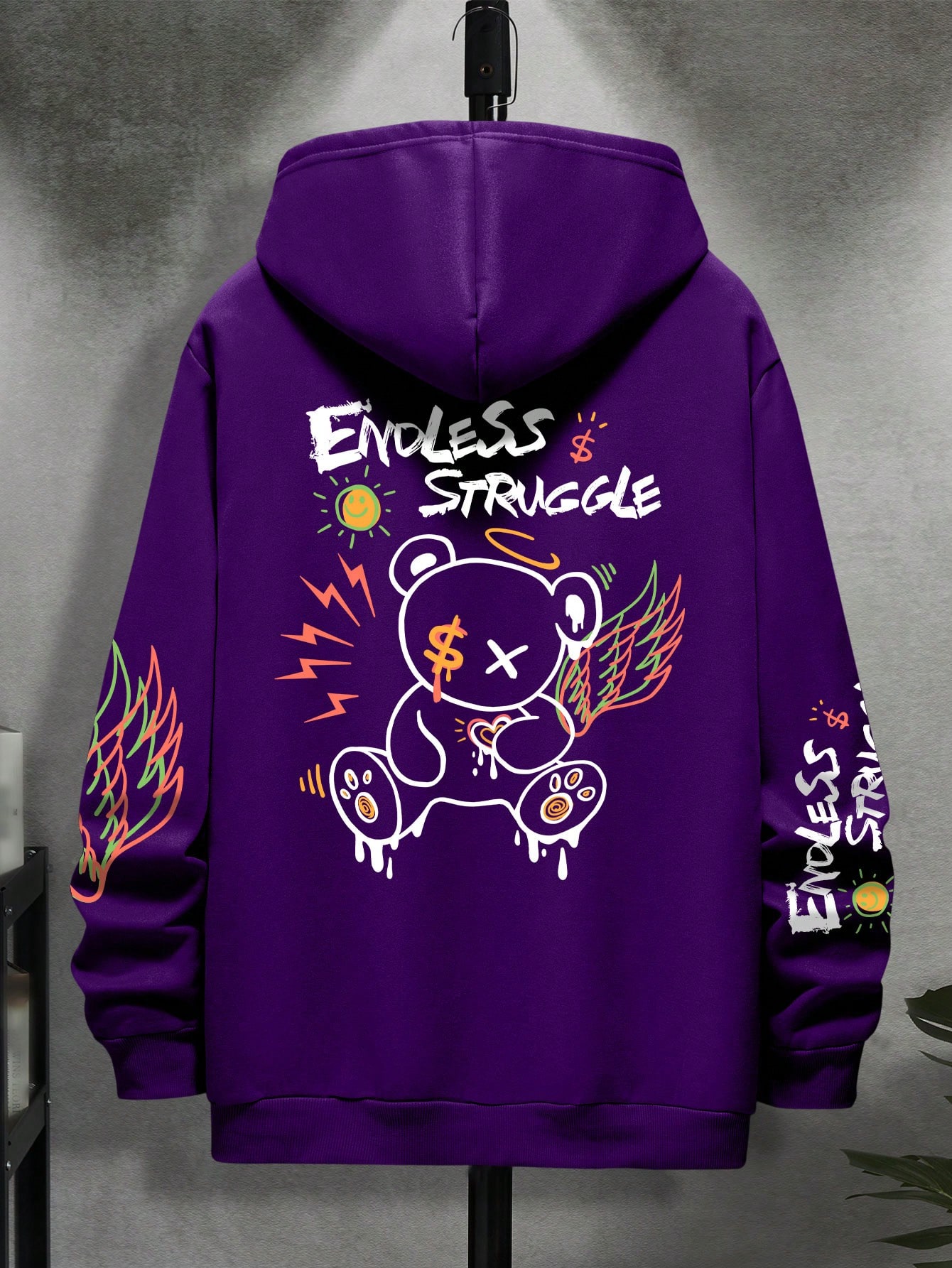 Manfinity Dauomo Men Bear & Letter Graphic Drawstring Hoodie