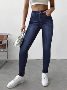 RueChic 女士拉鍊緊身牛仔褲 - 藏蓝色 - 查看 5