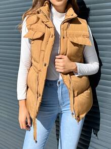 EURMUSE Women's Fashionable Versatile Sleeveless Stand Collar Jacket, Autumn/Winter - Camel - View 3