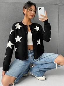 SHEIN EZwear 女士開襟衫 - 黑與白 - 查看 4