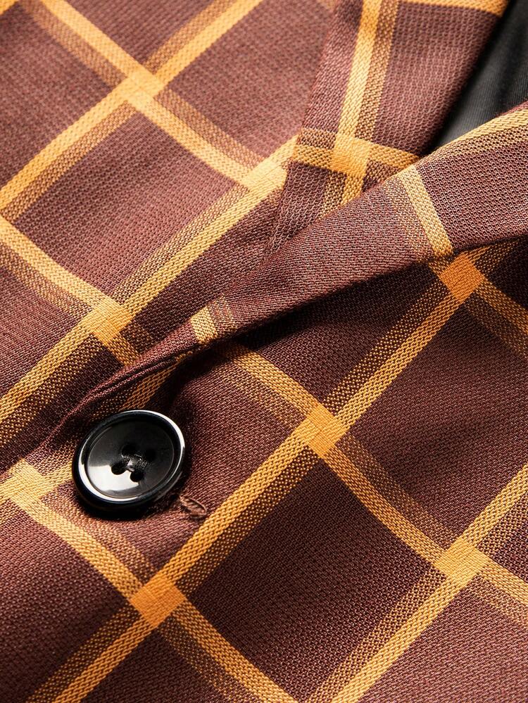 Men 1pc Plaid Print Single Breasted Blazer