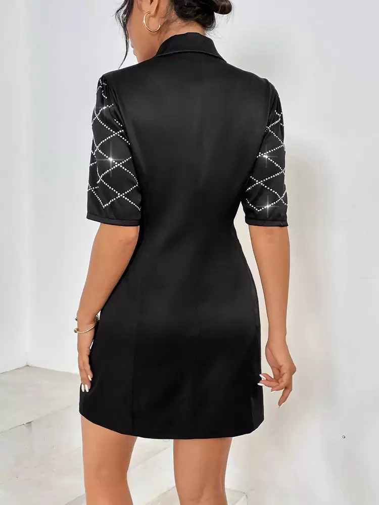 Rhinestone Detail Single Breasted Blazer Dress