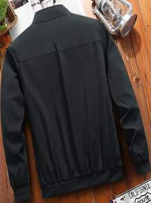 Calvornis 男士长袖宽松斜插口袋拉链夹克，不含T恤，秋季款 - 黑色 - 查看 2