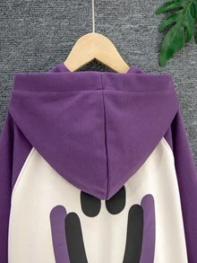 Cậu bé Tween Cartoon & Đồ họa chữ cái Tay Raglan Hai âm áo có mũ Áo khoác - Màu tím - Xem 5