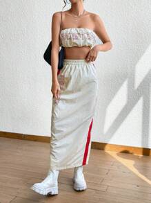 SHEIN Unity Letter Graphic Tube Top & Side Seam Skirt - Apricot - View 4