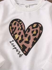 SHEIN 小女孩秋冬愛心圖案長袖衛衣 - 白色 - 查看 3