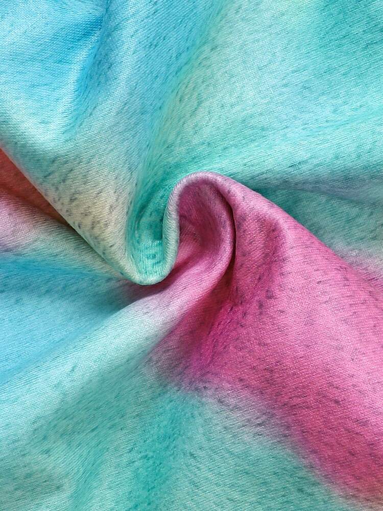 Baby Girl Tie Dye Letter & Figure Graphic Contrast Binding Sweatshirt Dress