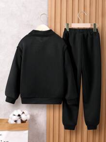 SHEIN Adolescent Garçon À Rayures Sweat-Shirt À Capuche & À Lettres Pantalon De Survêtement