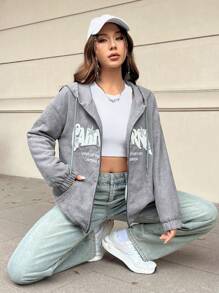 SHEIN EZwear 灰色針織連帽夾克 - 灰色 - 查看 4