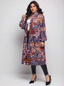 Sylvia Mollie Designer Plus Allover Print Open Front Kimono, For Holiday For Summer Beach Vacation, Festival, Ibiza Fits - Multicolor - View 3