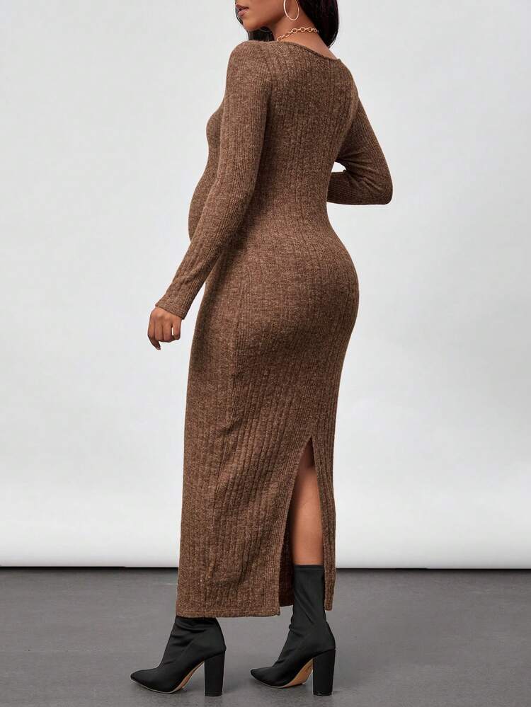 Maternity Marled Knit Button Front Dress